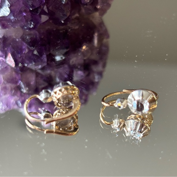 Antique 14kt yellow gold and silver plated bezel set rose cut diamond earrings - Picture 3 of 7